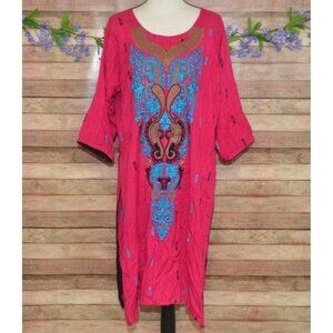Indian Women Plus Size 2X Pink Kurta Kurti Ethnic Tunic Dress Embroidered